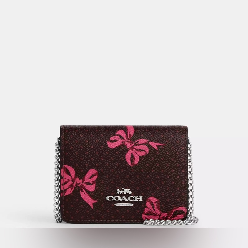 Mini Wallet On A Chain With Bow Print